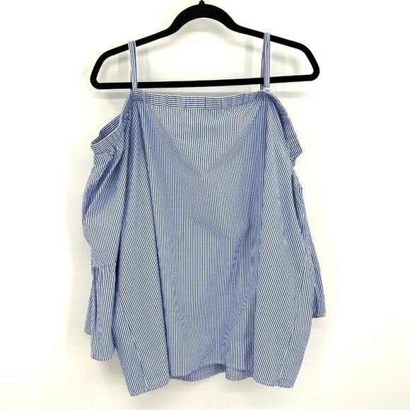 INC INTERNATIONAL CONCEPTS Blue White Stripe Bell Cold Shoulder Boxy Shirt XXL - Picture 4 of 8